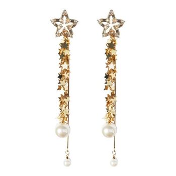 Boucles d'oreilles pompon étoiles BlingBling avec perles - symétrique 1