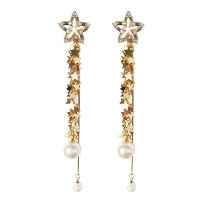 Boucles d'oreilles pompon étoiles BlingBling avec perles - symétrique
