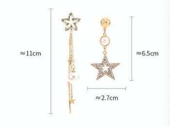 Boucles d'oreilles étoile asymétrique avec pompon poire - Pearl Star 3