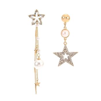 Boucles d'oreilles étoile asymétrique avec pompon poire - Pearl Star 4
