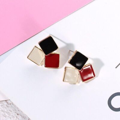 Triple Colours Square Stud Earrings