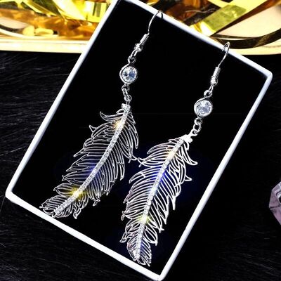 Boucles D'oreilles Diamant Feuille - Argent