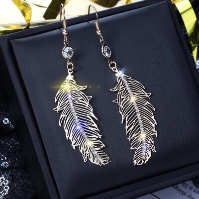 Boucles D'oreilles Diamant Feuille - Doré