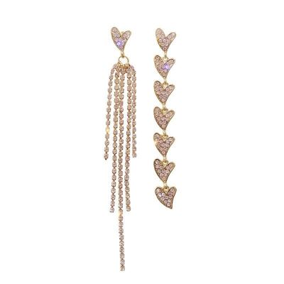 Asymmetric Heart Tassel Earrings Silver