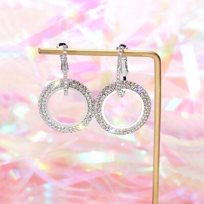 Aretes de doble argolla con diamantes - Plata