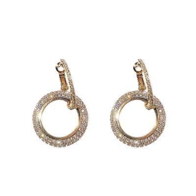 Boucles d'Oreilles Double Créoles Diamant - Doré