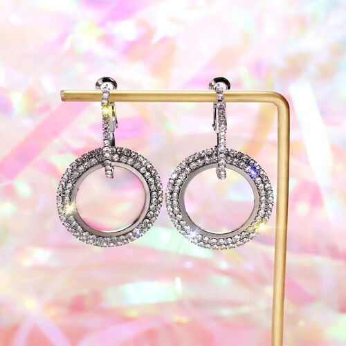 Double Hoop Diamond Earrings - Piano Black