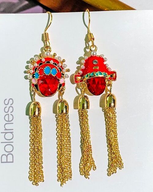 CLNLP Opera Face Earrings - Symmetrical Opera Face Tassel