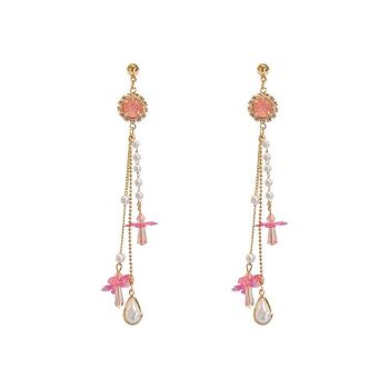 Boucles D'oreilles Fleur Perle Gland - Rose 1