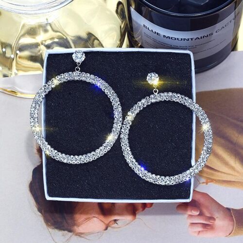 Diamond Hoop Earrings - Silver