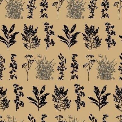 Gift wrapping paper - Kraft herbarium - black - 150m x 50cm