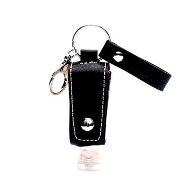 Keychain Leather Cased Refillable Sanitiser Bottle - Black