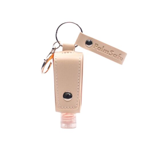 Keychain Leather Cased Refillable Sanitiser Bottle - Cream