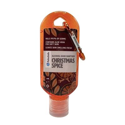 Clip Bottles of Premium Scented Hand Sanitiser Gel - Christmas Spice