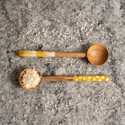 Olive Wood Batik Handled Sugar Spoon- Mustard