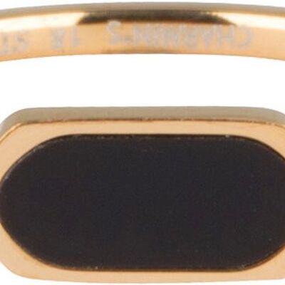 R672 Fashion Seal Squared Oval Gold Steel with Black Stone