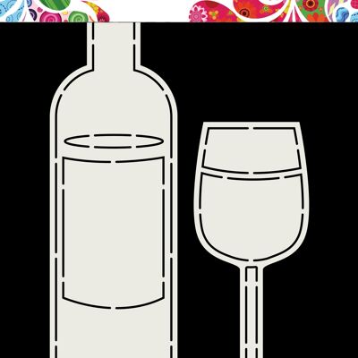 Botella de vino y vidrio DDBD Card Art
