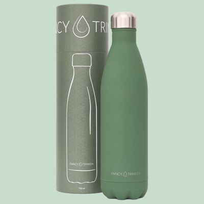 Drinking bottle made of stainless steel, double-walled insulated, 750ml, dark green, only logo