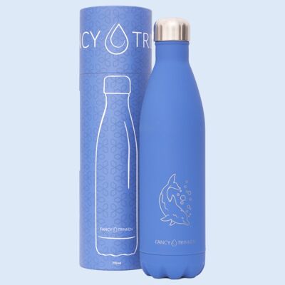 Trinkflasche aus Edelstahl, doppelwandig isoliert, 750ml, dunkelblau, Meerestier
