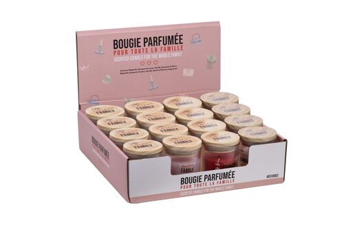 Présentoir de 16 bougies parfumées couvercle en bois 55 g