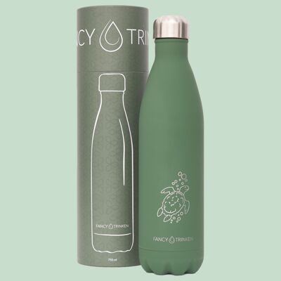 Stainless steel drinking bottle, double-walled, insulated, 750ml, dark green, marine animal