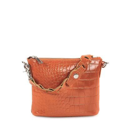 Style Limassol i en smuk orange. Skøn lille håndtaske/clutch med flot flettet håndrem
