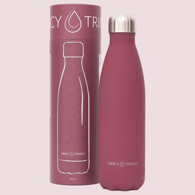 Drinking bottle made of stainless steel, double-walled insulated, 500ml, dark red, only logo