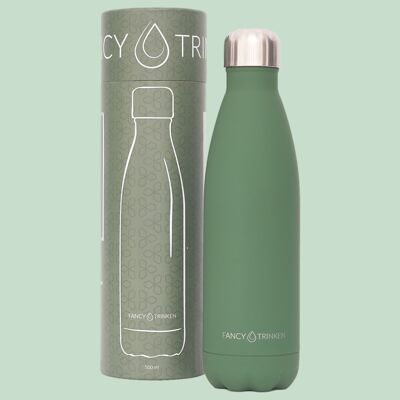 Botella para beber de acero inoxidable, doble pared, aislada, 500ml, verde oscuro, solo logo