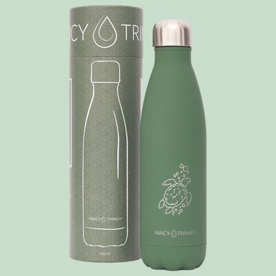 Stainless steel drinking bottle, double-walled, insulated, 500ml, dark green, marine animal