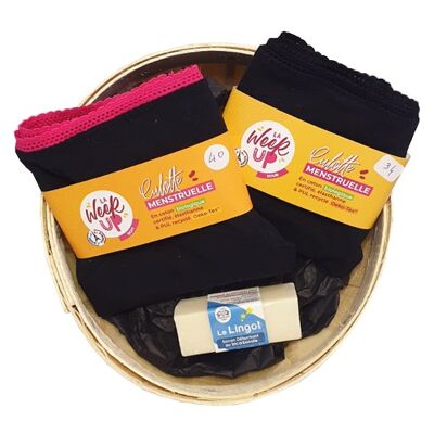 Pack: 2 menstrual panties + stain remover soap