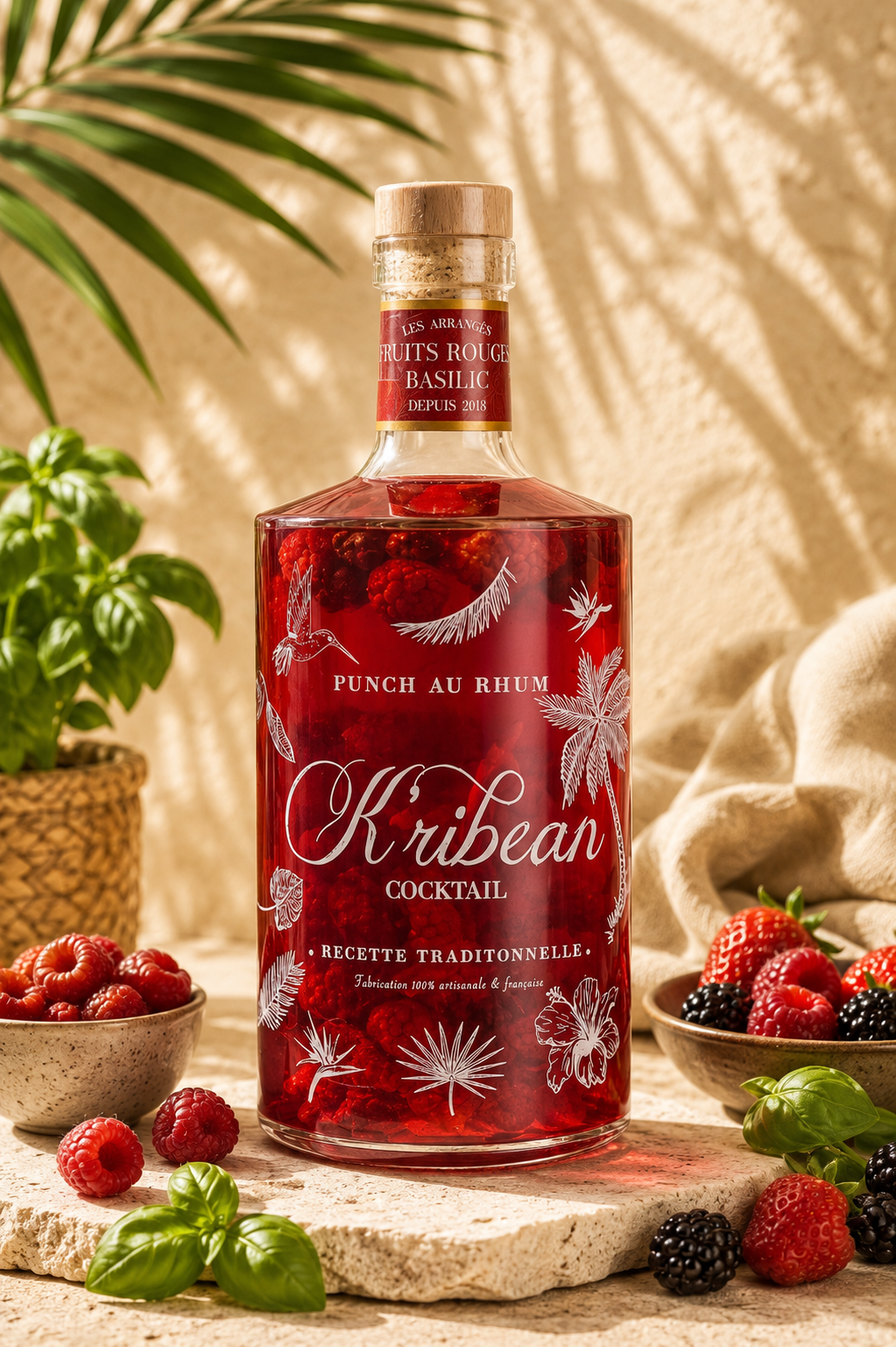 K'RIBEAN COCKTAIL - Rum mit roten Früchten und Basilikum.