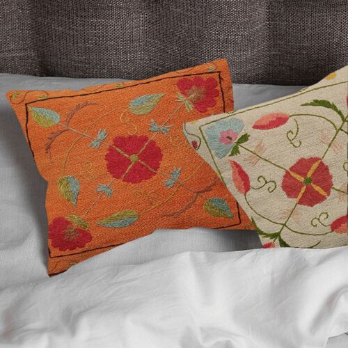 Embroidered Woolen Terra Cotta Cushion Cover