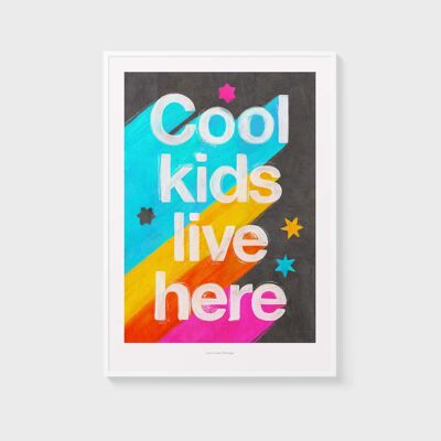 A4 Hier wohnen coole Kids | Illustration Kindergarten Kunstdruck