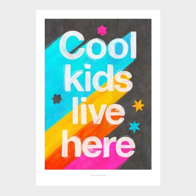 A3 Hier wohnen coole Kids | Illustration Kindergarten Kunstdruck