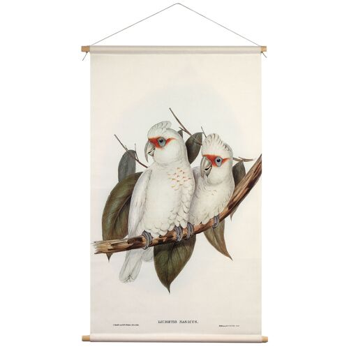 Wall cloth with Illustration of Crested Cockatoo - textile poster with leather cord