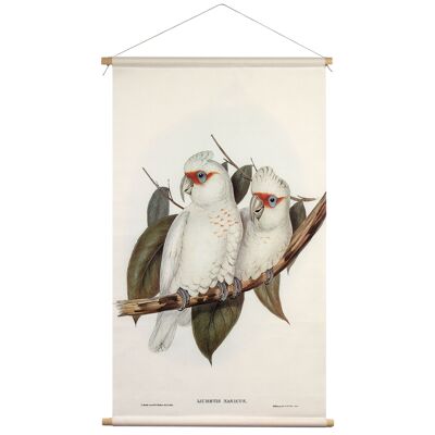 Paño de pared con Ilustración de Cacatúa Crestada - póster textil con cordón de cuero