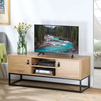 Meuble TV décor chêne 2 portes et niche Centrale - L120 cm