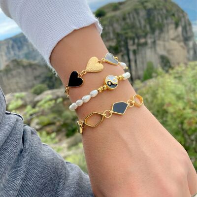 Yin Yang Beaded Bracelet Women, Gold Bracelets, Dainty Bracelets, Stackable Bracelets, Gift for Her, Made in Greece.