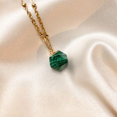 Collar de jade ♡ hexaedro verde piedra oro