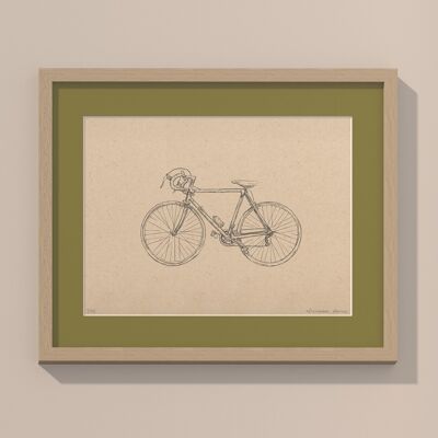 Stampa Bici da corsa con passe-partout e telaio | 24 cm x 30 cm | Olivo