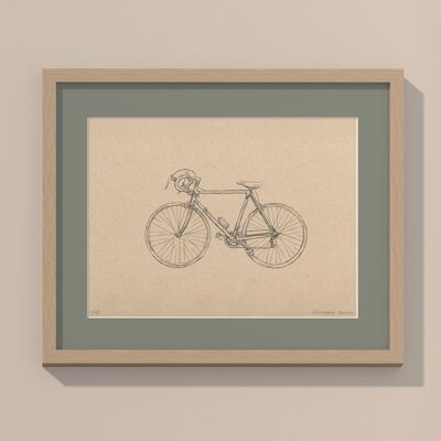 Imprimir Bicicleta de carretera con paspartú y cuadro | 24cm x 30cm | salvia