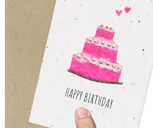 Pink Cake Birthday Card, Eco friendly, Plantable, Seeded