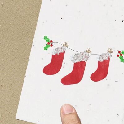 Holiday Santa Stockings Card, Eco friendly Plantable Seeded