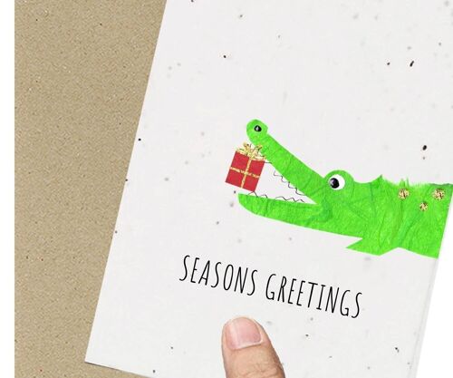 Festive Holiday Crocodile Card Eco friendly Plantable Seeded