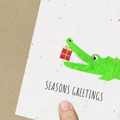 Festive Holiday Crocodile Card Eco friendly Plantable Seeded