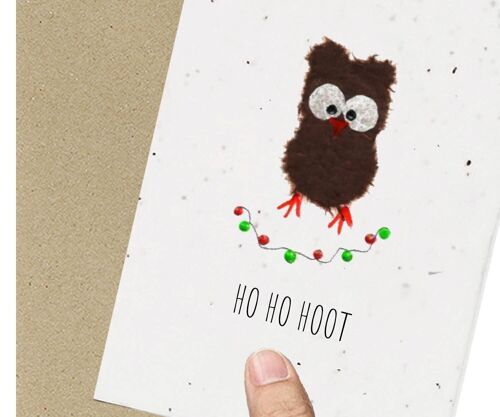 Owl Christmas Holiday Card, Eco friendly, Plantable, Seeded