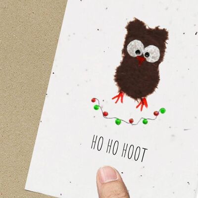 Carte de vœux de Noël hibou, écologique, plantable, ensemencée