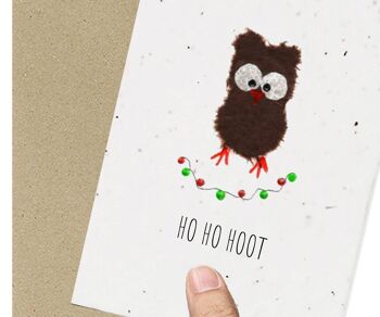 Carte de vœux de Noël hibou, écologique, plantable, ensemencée 1