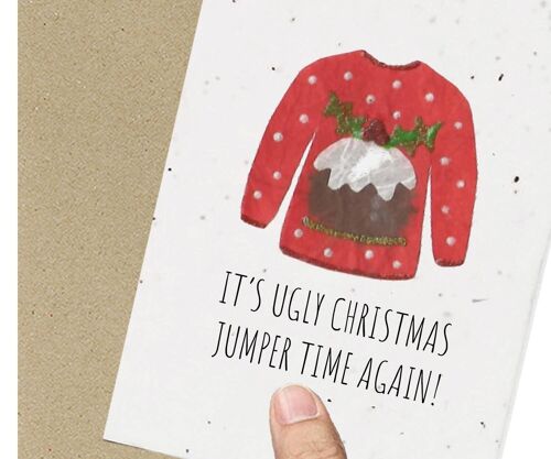 Ugly Christmas Jumper Card, Eco friendly, Plantable, Seeded