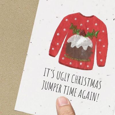 Ugly Christmas Jumper Card, Eco friendly, Plantable, Seeded